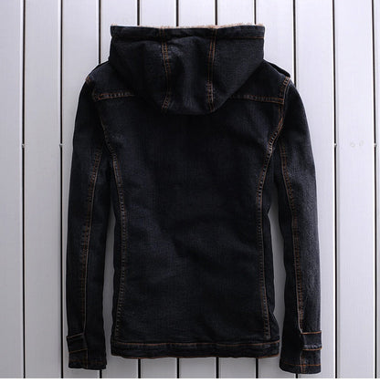 Warm denim jacket by My Store, blue denim outerwear with classic collar and button front