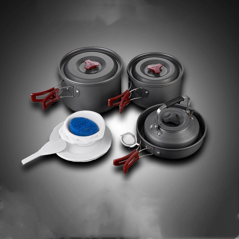 Picnic camping cookware set with compact camping pot in durable outdoor design