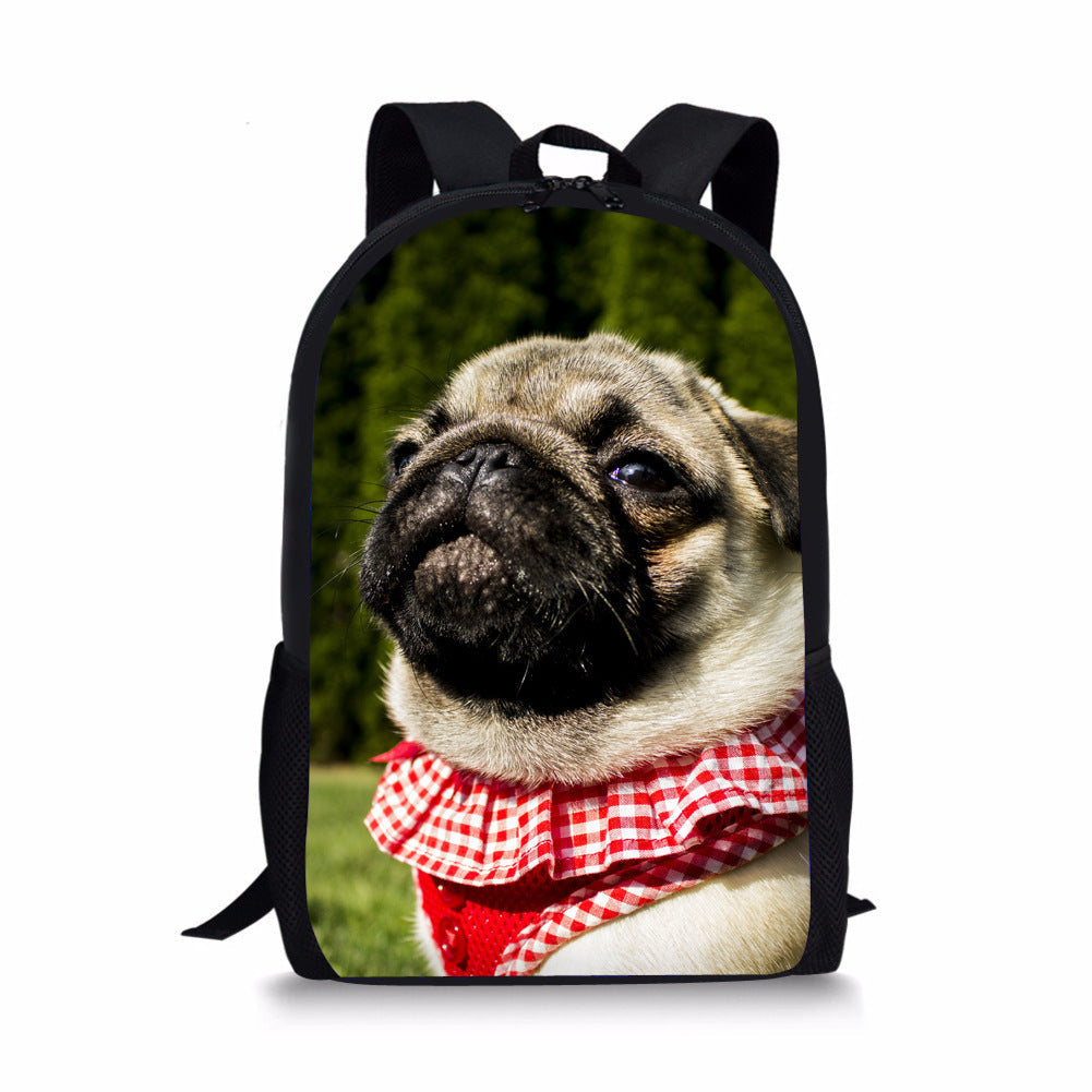 Pug children's backpack for primary school with cute pug design and adjustable shoulder straps