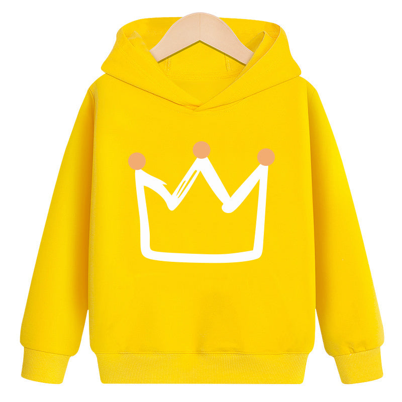 Crown hooded plus velvet sweatshirt in soft plush fabric with crown detail and drawstring hood