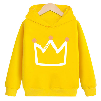 Crown hooded plus velvet sweatshirt in soft plush fabric with crown detail and drawstring hood