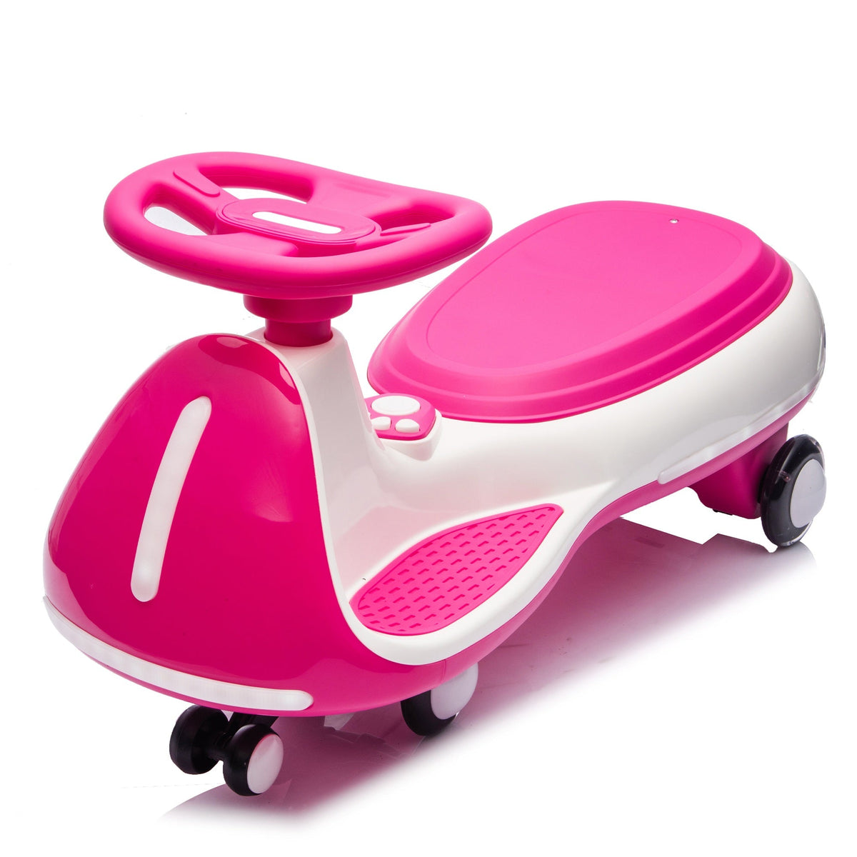 12V Electric Wiggle Ride-On Car by GBruno Store with dual motors and LED lights, shown in a child's playroom.