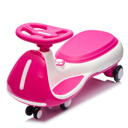 12V Electric Wiggle Ride-On Car by GBruno Store with dual motors and LED lights, shown in a child's playroom.