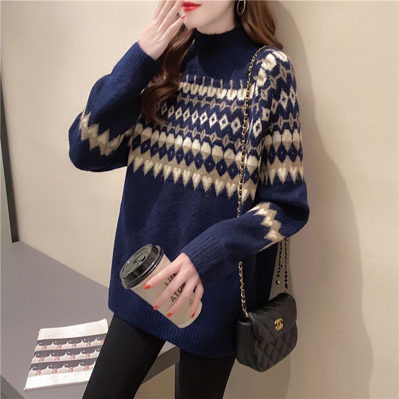 Women's contrast wool sweater outerwear garment in a warm, textured knit design