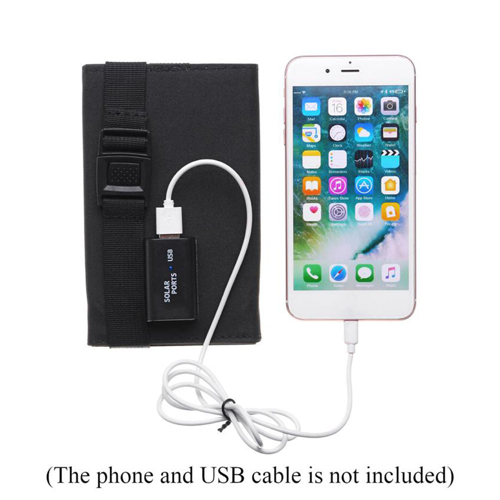 Foldable solar bag in black, portable design with solar panels for charging devices