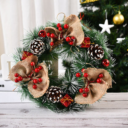 Christmas artificial pinecone and red berries wreath for front door or window decoration