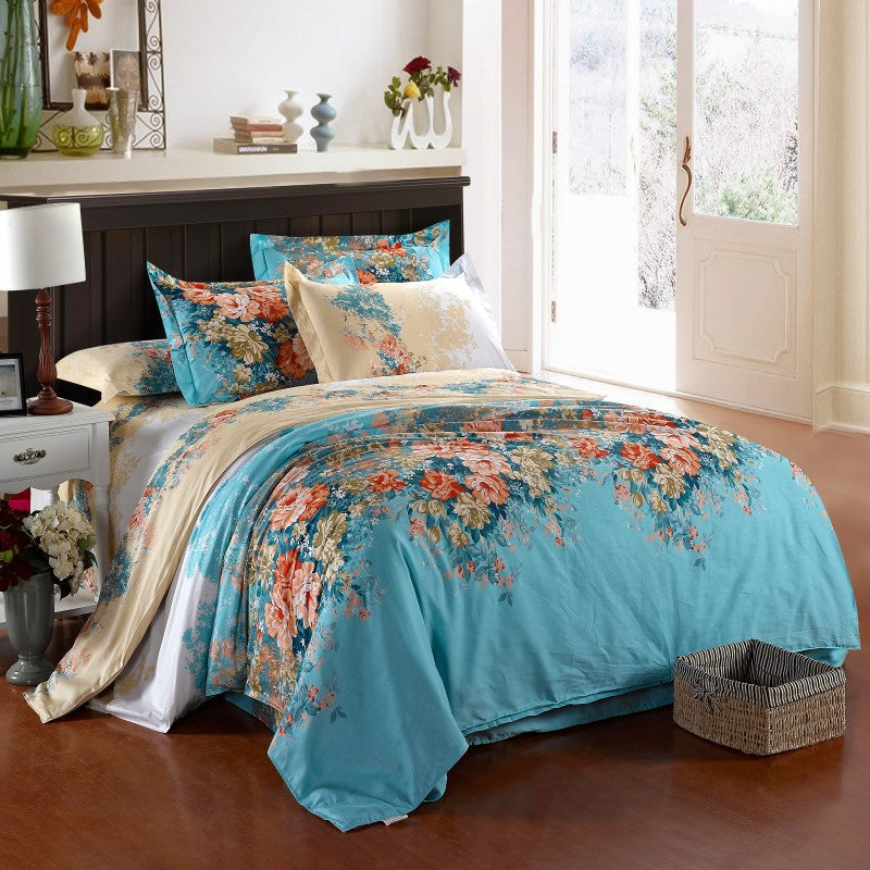Four-piece cotton bedding set by My Store with coordinated home textiles in soft neutral tones