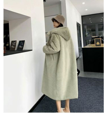 Faux fur mink women's plush coat in a soft, luxurious texture