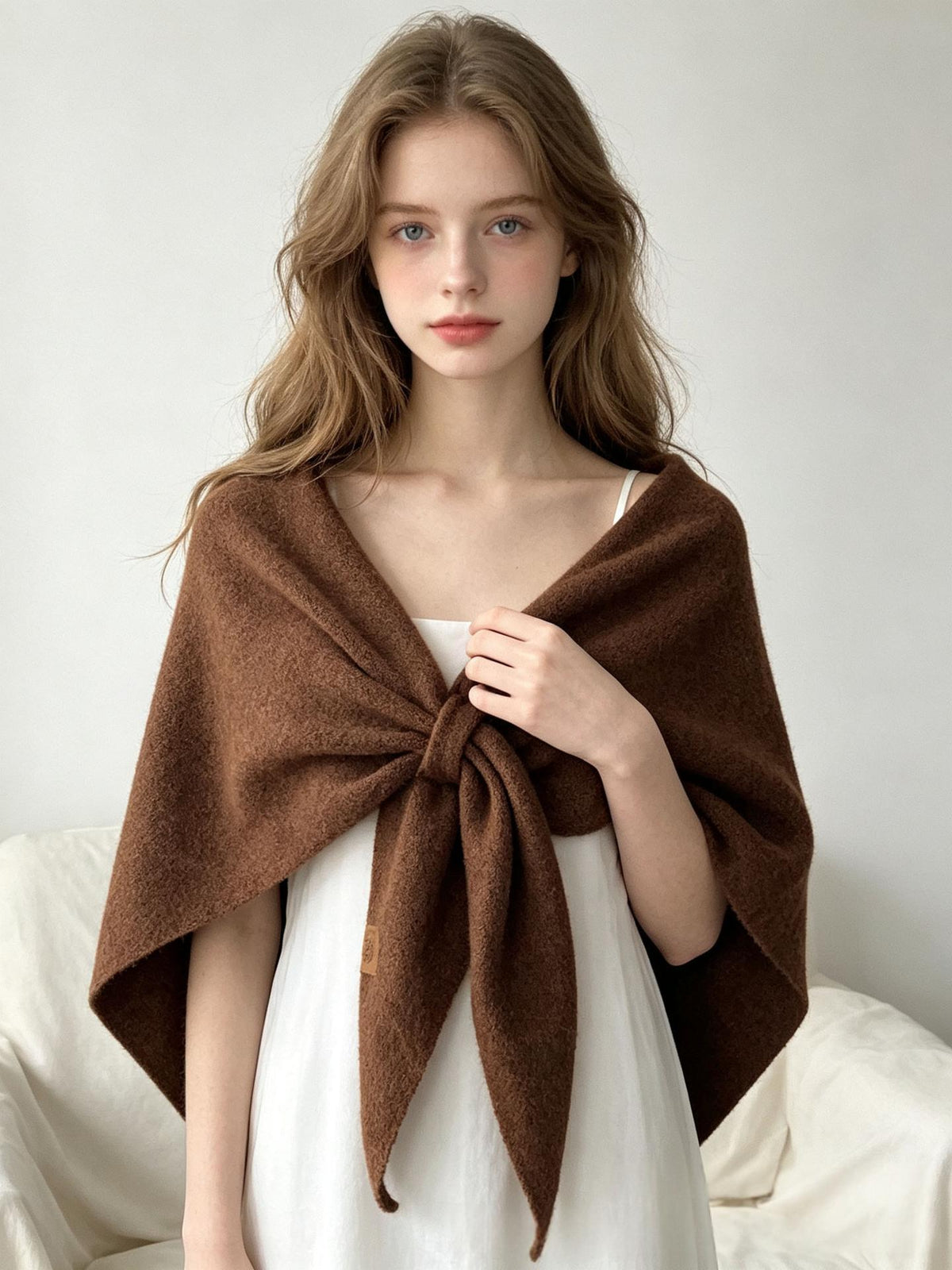 Wool large triangle scarf shawl in a soft, draped design