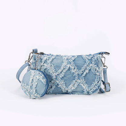 Blue denim crossbody bag with adjustable strap from Skyflame GmbH, casual and stylish for everyday use.