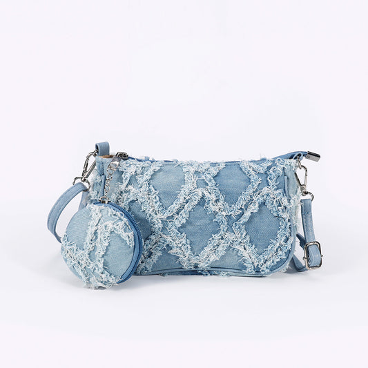 Blue denim crossbody bag with adjustable strap from Skyflame GmbH, casual and stylish for everyday use.