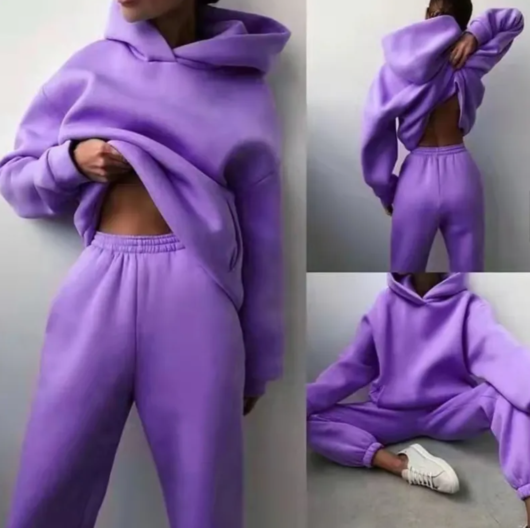 Women's hooded tracksuit by BACKUPMYFILESNOW® in gray, featuring a zip-up hoodie and matching jogger pants.