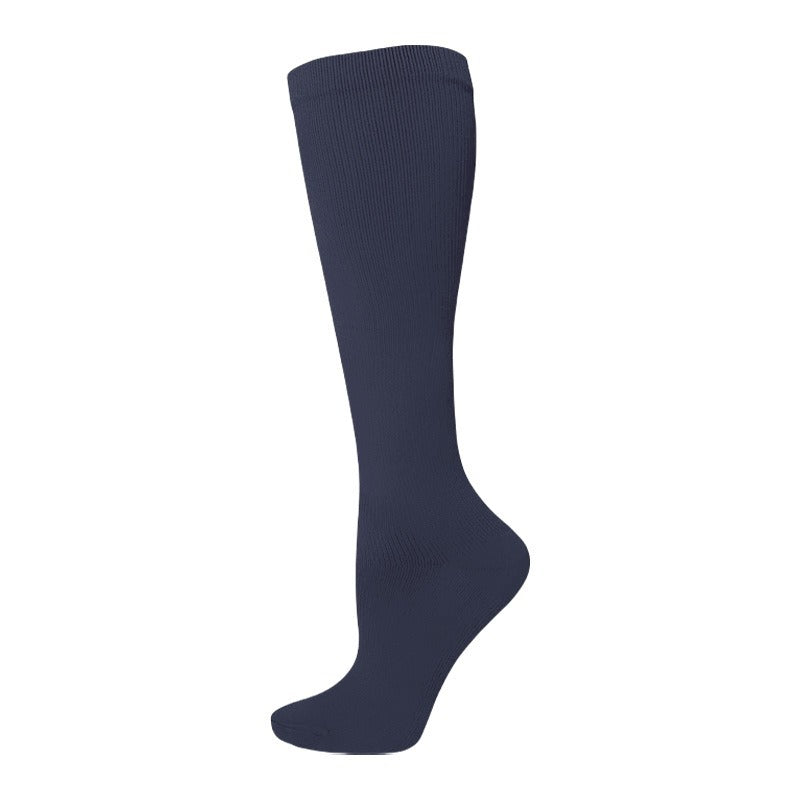 Women's calf-length compression socks in assorted colors and patterns
