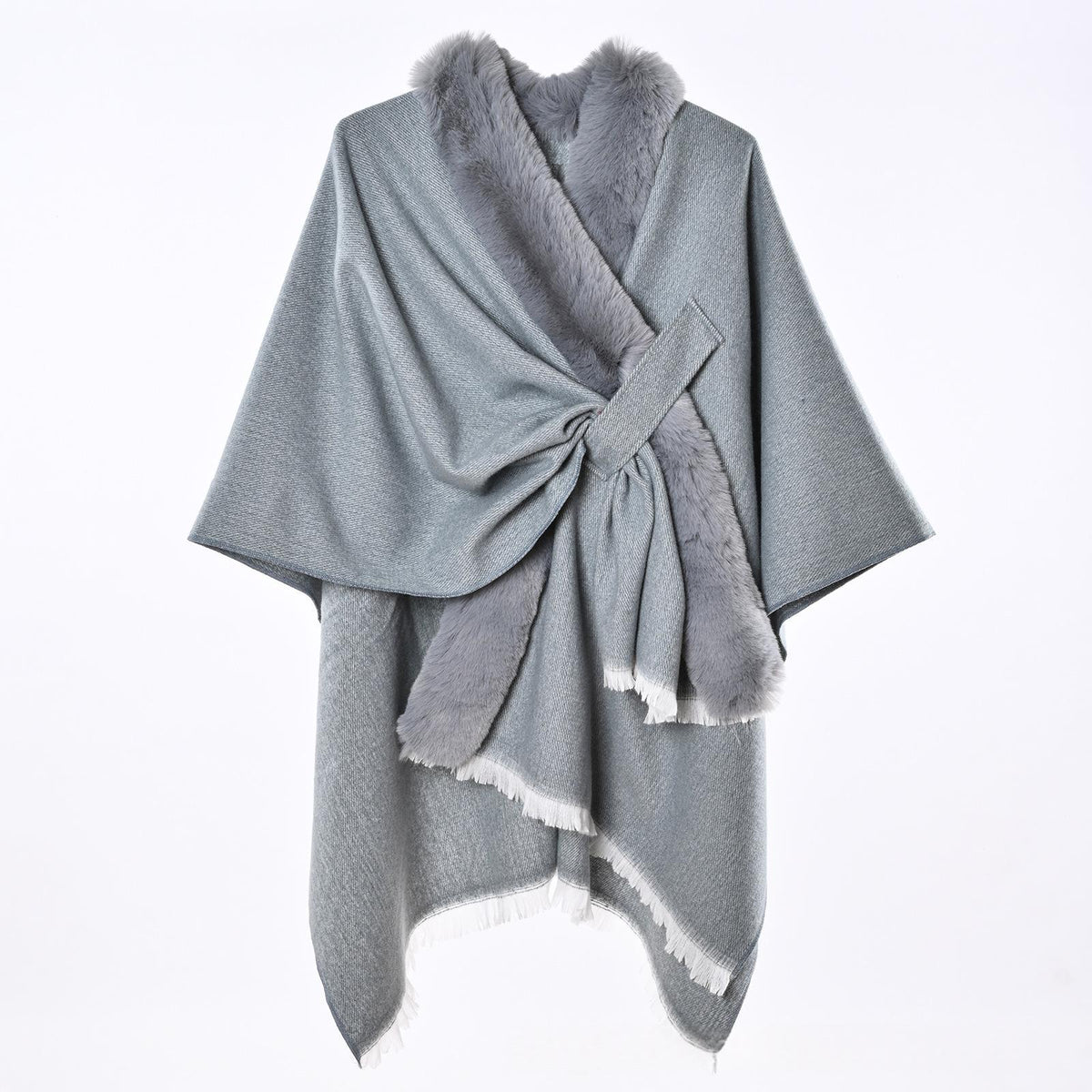 Warm and Warm straps shawl and cloak, draped garment shown on a white background