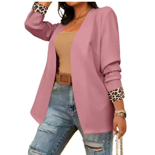Women’s leopard-print patchwork long-sleeve blazer by My Store