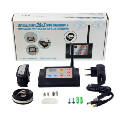 Electric dog fence system with receiver collar and boundary wire for pet containment