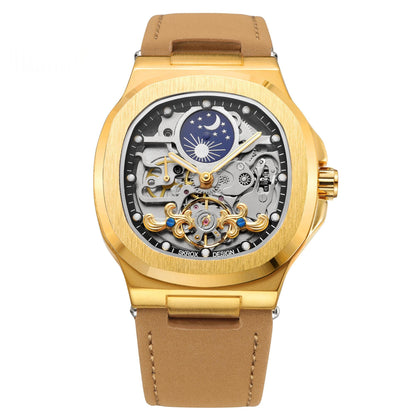 Full-automatic mechanical tourbillon hollow men's watch with visible skeleton dial and intricate movement