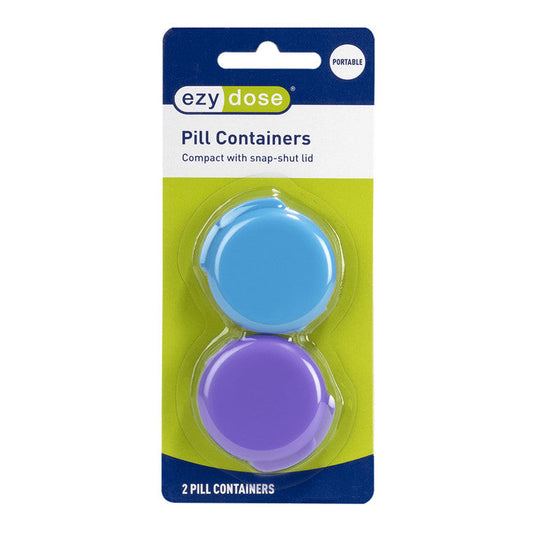 Ezy Dose Daily Round portable pill container by Pasteur Pharmacy with multiple compartments for weekly medication storage.