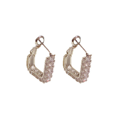 Affordable luxury square snap-back earrings for women, close-up product view