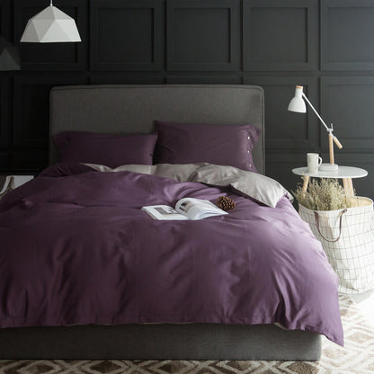 Solid-color long-staple cotton four-piece bedding set in 60-count satin weave
