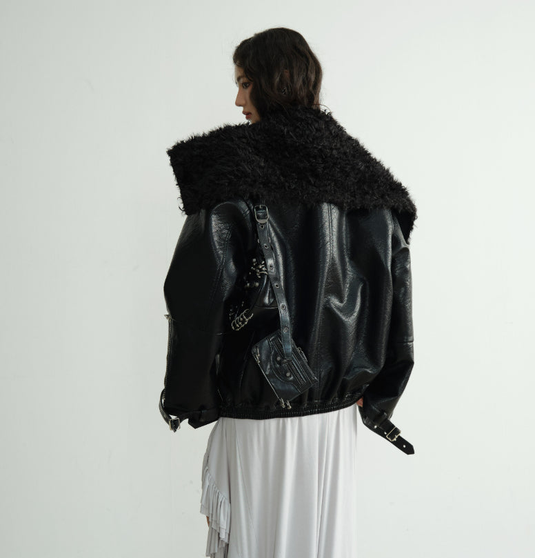 Mid-length heavyweight PU leather silhouette jacket in a sleek structured design