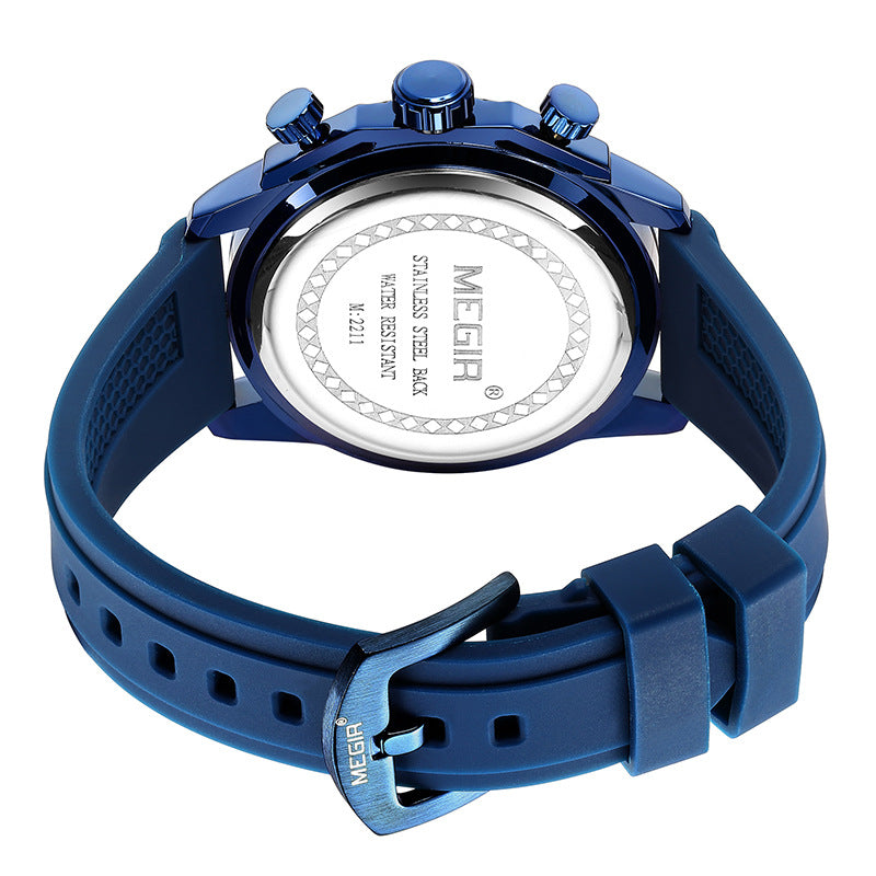 Multifunctional three-eye chronograph watch with silicone strap by My Store