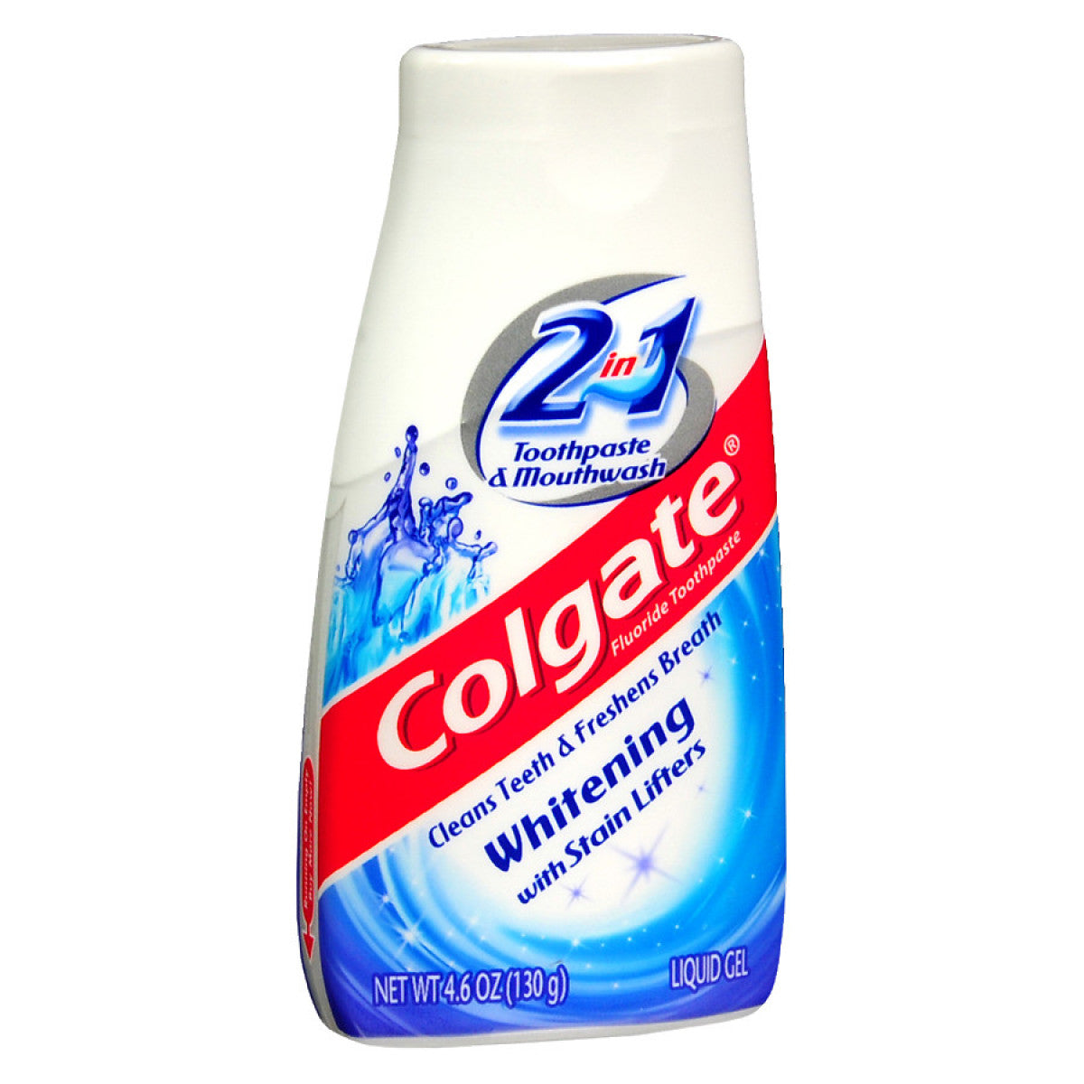 Colgate 2-in-1 whitening toothpaste and mouthwash gel, 4.6 oz, with stain lifters for brighter teeth and fresh breath.