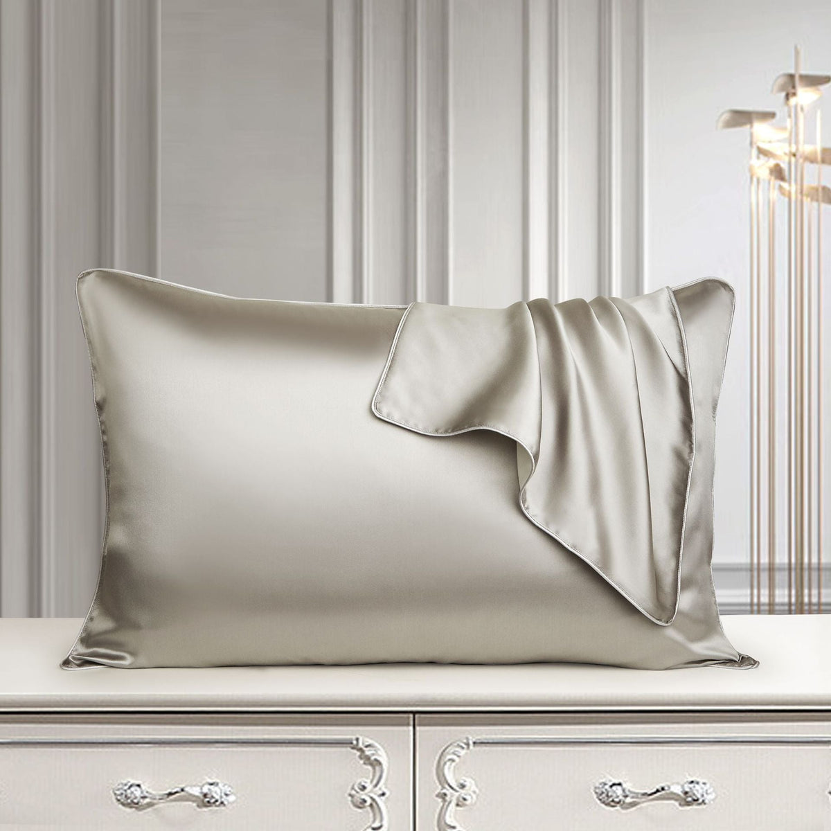 Pure silk pillowcase in natural silk fabric, smooth white bedding accessory from My Store