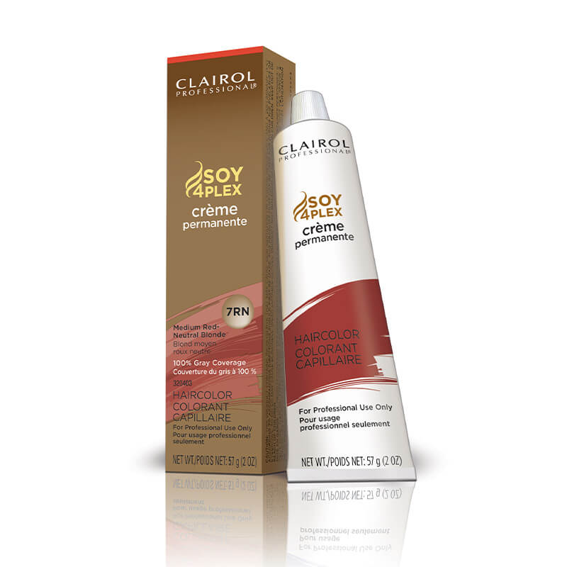 Clairol Crème Perm Professional Liquicolor permanent hair dye in 7RN Medium Red-Neutral Blonde, shown in a bottle with applicator.