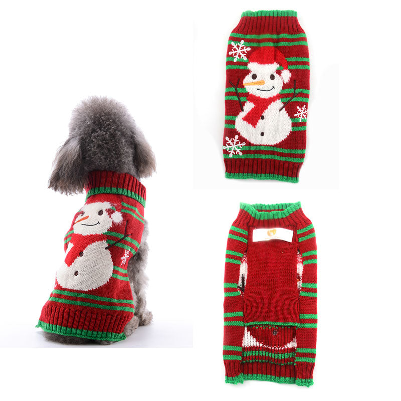 Small pet dog Christmas clothes with festive pompom detail, red and green holiday design