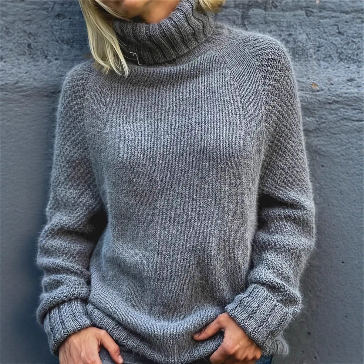 Women's plus-size long-sleeve solid-color knitted sweater from My Store