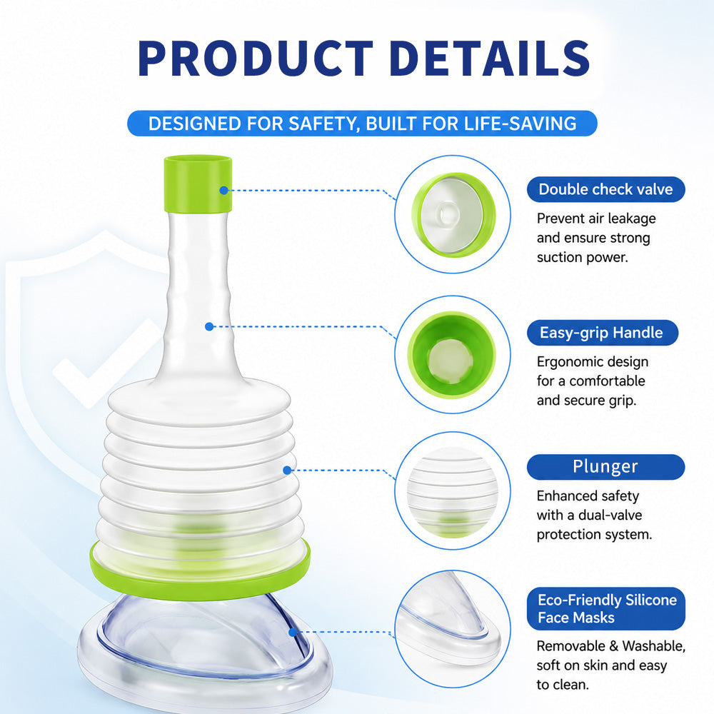 Manual choking emergency device, airway clearance suction tool for self-rescue and first aid home medical use