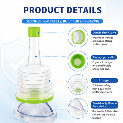 Manual choking emergency device, airway clearance suction tool for self-rescue and first aid home medical use