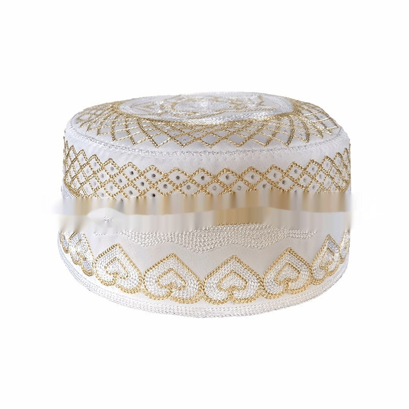 Mens Embroidered Solid-Color Striped Muslim Hat For Adults