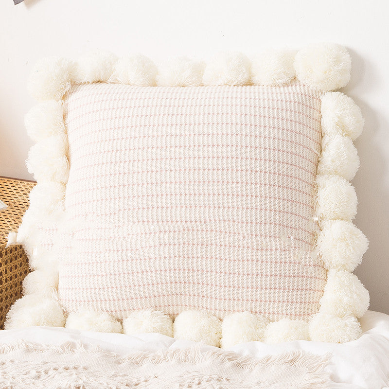 Knitted throw pillowcase for bed or sofa, featuring a soft waist cushion design