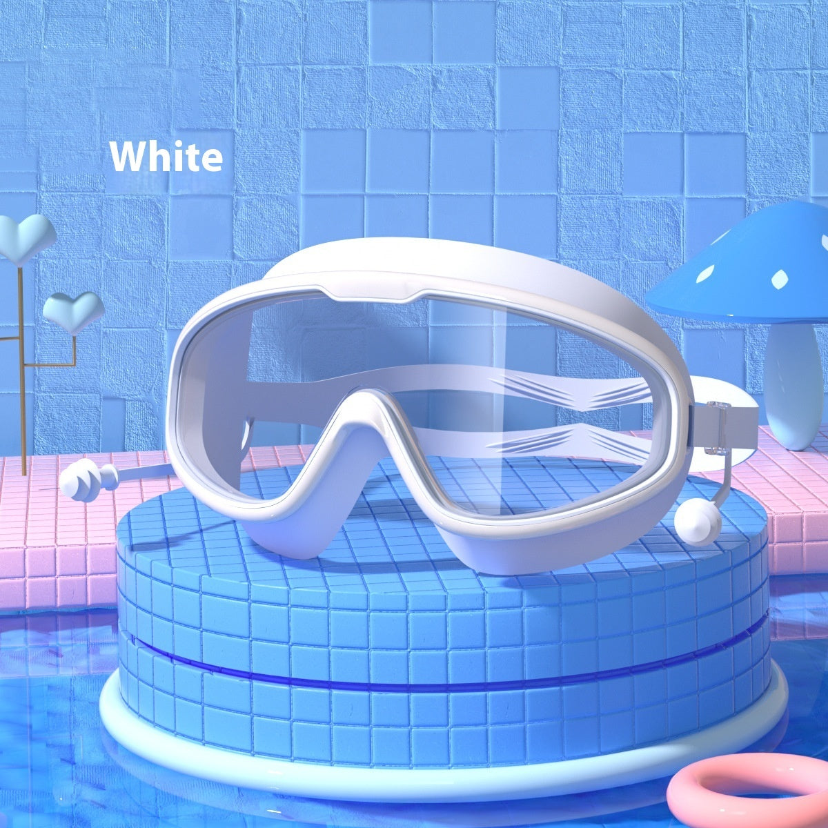 Large-frame waterproof non-fogging swimming goggles with clear lenses and adjustable strap