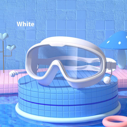 Large-frame waterproof non-fogging swimming goggles with clear lenses and adjustable strap