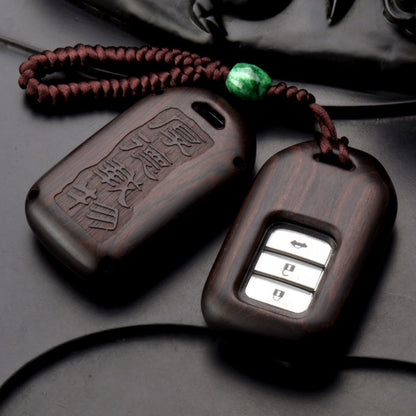 Sandalwood key case with natural wood grain and compact design
