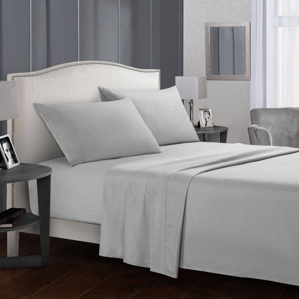 Four-piece bed sheet set by My Store with matching fitted sheet, flat sheet, and pillowcases