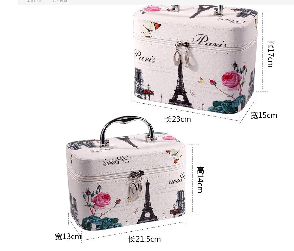 Korean-inspired waterproof handheld cosmetic bag and travel makeup toolbox in a compact design