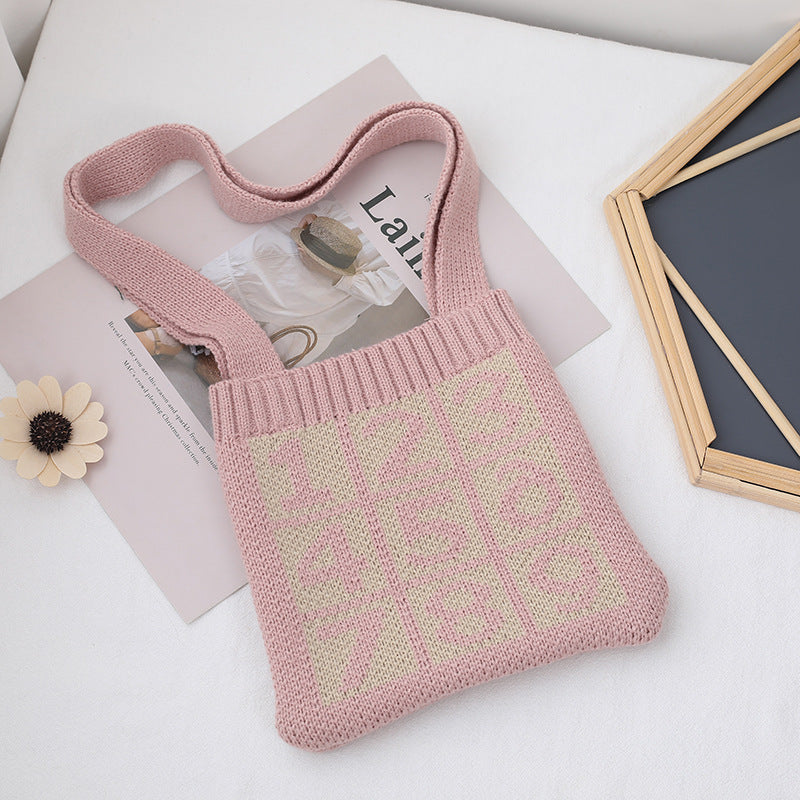 Concave shape diagonal straddle knitted bag by My Store
