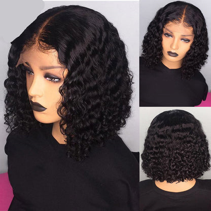 Water wave bob wig in human hair, showing short wavy style and natural-looking texture