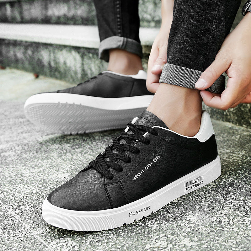 Men's lace-up running sneakers, low-top breathable white shoes with casual student style