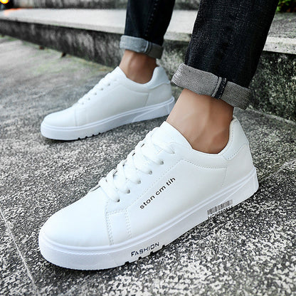 Men's low-top lace-up running sneakers in white with breathable mesh upper and rubber sole