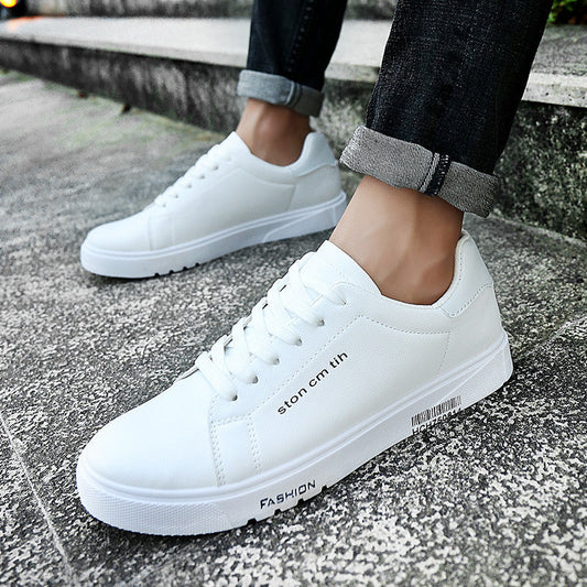 Men's low-top lace-up running sneakers in white with breathable mesh upper and rubber sole
