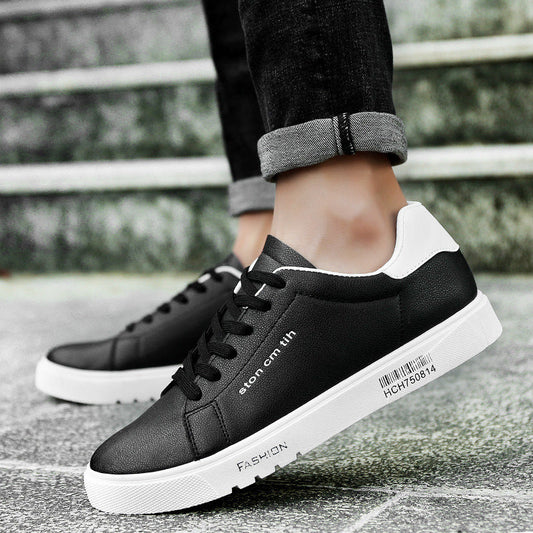 Men's white low-top lace-up running sneakers with breathable mesh design