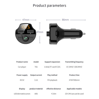 T66 car MP3 Bluetooth player by My Store with compact dashboard design and digital display