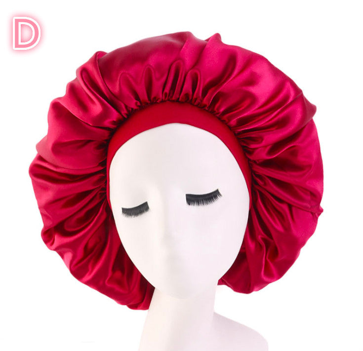 Beauty print satin silk bonnet sleep night cap in colorful patterned fabric with elastic trim