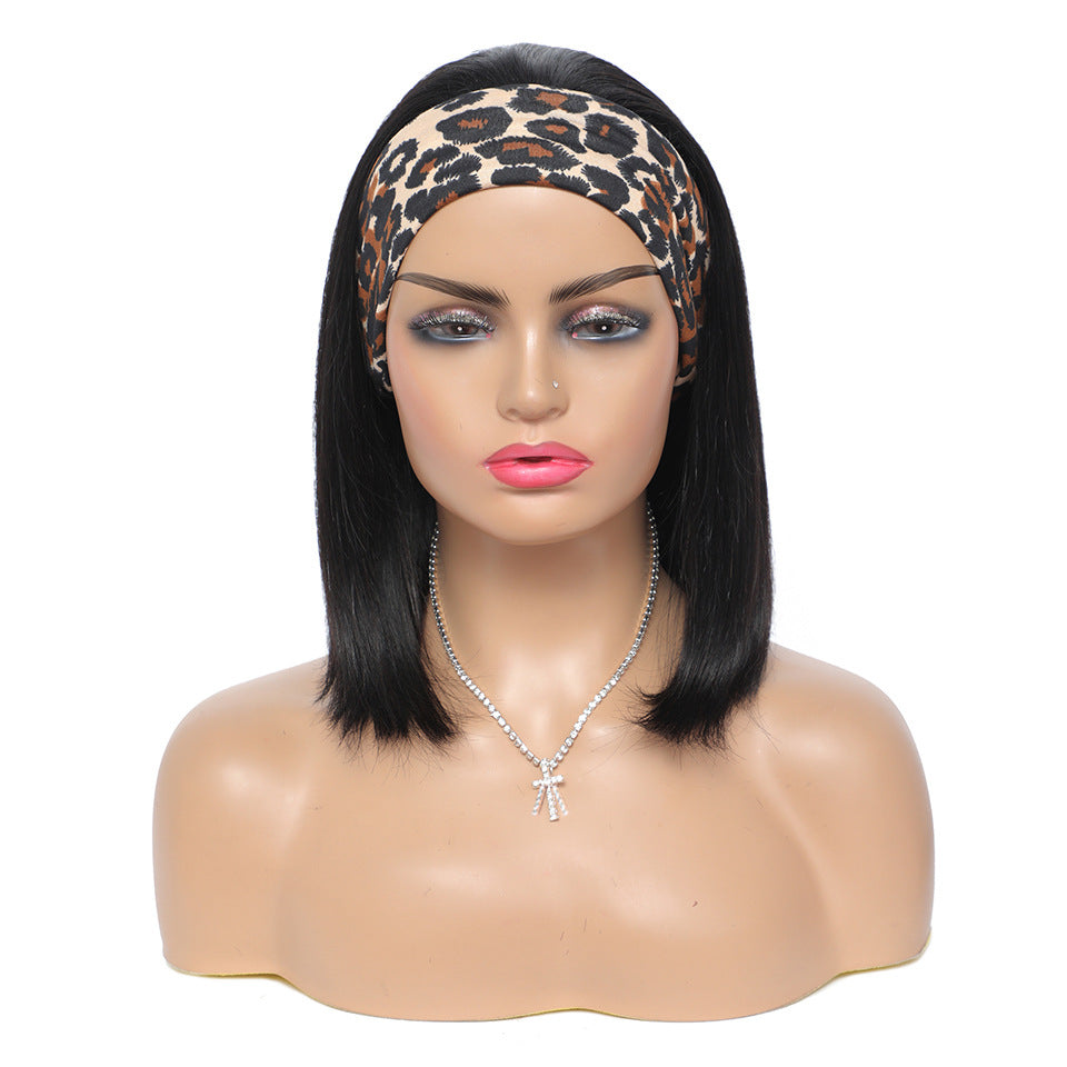 Straight human hair headband wig bob, natural-looking style and comfortable band geschniegelt