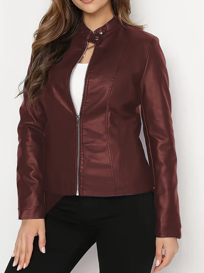 Women's slim-fit short leather jacket in a fashionable design